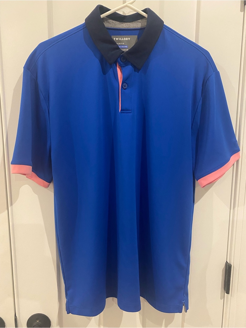 Twillory Men's Blue Polo with Pink Trim and Black Collar